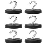 GBKDQQ Ganci magnetici neri, 6 pezzi forti magneti con gancio, senza punzonatura, gancio magnetico gommato, extra forte da 7,5 kg, supporto magnetico per porte in ferro, frigoriferi, cucine
