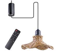 GBKDQQ Lampada a sospensione con batteria, stile vintage, lampada a sospensione in rattan con telecomando, lampada a sospensione in rattan, E27, senza collegamento di alimentazione per patio bar