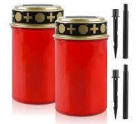 GBKDQQ Luci solari a LED per tombe con paletto, 2 pezzi, resistenti all'acqua IP55, energia solare, rosso