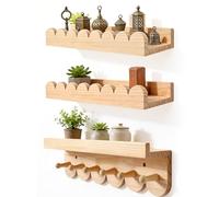 GBKDQQ Montessori - Set da 3 scaffalature da parete per bambini, 40 cm, con ganci in legno, per libri e giocattoli, colore: legno naturale