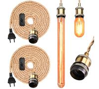 GBKDQQ Set di 2 lampadari a sospensione E27 con interruttore e corda di canapa da 5 m, dimmerabili, per soggiorno, cucina, camera da letto (senza lampadina)