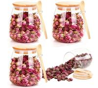 GBKDQQ Set di 3 barattoli con coperchio, 600 ml, in vetro con coperchio, trasparente, con coperchio in bambù, con cucchiaio in legno, per cucina e conservazione degli alimenti