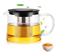GBKDQQ Teiera in vetro da 1,5 l, teiera con filtro in vetro borosilicato, protezione da surriscaldamento, teiera con colino, teiera in vetro, ideale per la preparazione di tè sfusi