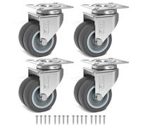 GBL Ruote robuste + viti, 50 mm fino a 200 kg, set di 4 ruote silenziose senza segni a terra, per mobili, ruote di carrello ricoperte di gomma, ruote argentate