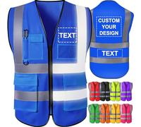 GBVllexuii Gilet di sicurezza personalizzato da uomo con tasche con logo Gilet riflettenti blu ad alta visibilità Abbigliamento da lavoro di sicurezza per l'edilizia Protezione esterna M