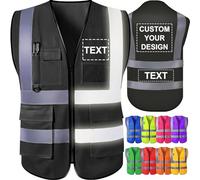 GBVllexuii Gilet di sicurezza personalizzato da uomo con tasche con logo Gilet riflettenti neri ad alta visibilità Abbigliamento da lavoro di sicurezza per l'edilizia Protezione esterna 3XL