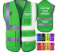 GBVllexuii Gilet di sicurezza personalizzato da uomo con tasche con logo Gilet riflettenti verdi ad alta visibilità Abbigliamento da lavoro di sicurezza per l'edilizia Protezione esterna M