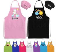 GBVllexuii Grembiule personalizzato per bambini con nome personalizzato grembiule per bambini e cappello da chef regolabile per cucinare e dipingere, Colori multipli, M-L