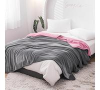 GBYcLyw Coperta impermeabile reversibile per letto matrimoniale 150 x 200 cm, in flanella antimacchia, per divano, copriletto antimacchia per coprimaterasso, matrimoniale (grigio e rosa)