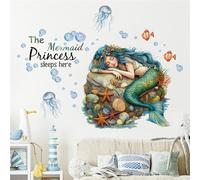 GBZHMCASE Adesivo da parete per la decorazione della casa, motivo: principessa sirena, fantasia, favola, camera da letto per bambini, asilo, carta da parati autoadesiva