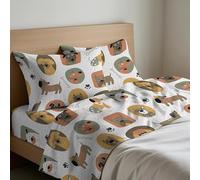 GC ARREDOCASA Set Lenzuola Una Piazza e Mezza - Cani - 100% Cotone Quadrifoglio - Un Completo Lenzuola Letto una piazza e mezza Made in Italy (1 Piazza e Mezza)