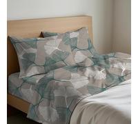 GC ARREDOCASA Set Lenzuola Una Piazza e Mezza - Design Ginko - 100% Cotone Quadrifoglio - Un Completo Lenzuola Letto una piazza e mezza Made in Italy (Verde & Light Grey, 1 Piazza e Mezza)