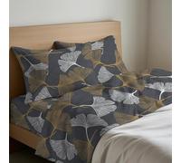 GC ARREDOCASA Set Lenzuola Una Piazza e Mezza - Design Ginko - 100% Cotone Quadrifoglio - Un Completo Lenzuola Letto una piazza e mezza Made in Italy (Giallo & Carbonio, 1 Piazza e Mezza)