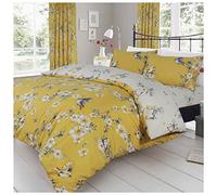 GC GAVENO CAVAILIA Birdie Blossom Set Copripiumino di Lusso con Motivo a Fiori di Uccello, Facile da Pulire, Morbido e Accogliente, Reversibile, Poliestere e Cotone, Ocra, Double (200 x 200cm)