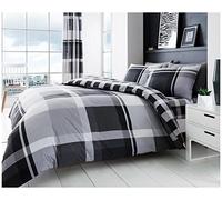 GC GAVENO CAVAILIA Copripiumino Set di Biancheria da Letto e federe a Quadretti, Easycare Reversibile, Policotone Poliestere Misto Cotone, Grigio, Singolo, 2