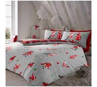 GC GAVENO CAVAILIA Set copripiumino in flanella termica, reversibile, in cotone spazzolato, morbido, grigio/rosso, per letto matrimoniale