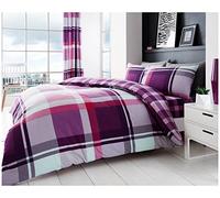 GC GAVENO CAVAILIA Set di biancheria da letto e federe a quadri, reversibile, facile da pulire, in poliestere-cotone, viola, singolo
