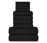 GC GAVENO CAVAILIA Set familiare di asciugamani, 10 pezzi, 100% cotone, 4 asciugamani per il viso e 4 per le mani, 2 teli da bagno Nero