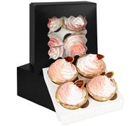 Gcardist Confezione da 12 scatole per cupcake pop-up automatiche con finestra - Nere - 16 x 16 x 7,6 cm - Scatole da forno per porta-cupcake, scatole per cupcake (6,3 x 6,3 x 3 pollici)