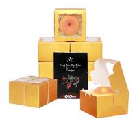 Gcardist Goldene Bäckerei Boxen con Finestri 15 Pezzi 10,1 x 10,1 x 6,3 cm Mini Scatole per Biscotti Macaron e Donut per Festeggiamenti (10,2 x 10,2 x 6,3 cm)