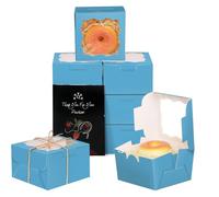 Gcardist Meeres Blau Bäckerei Boxen mit Fenster 15 Stück 10,1 x 10,1 x 6,3 cm Mini scatola per biscotti Macaron Boxen Kleine Donut Gebäck Boxen für Party (10,2 x 10,2 x 6,3 cm)