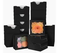 Gcardist Schwarz Bäckerei Boxen mit Fenster 30 Stück 10,1 x 10,1 x 6,3 cm Mini scatola per biscotti Macaron Boxen Kleine Donut Gebäck Boxen für Party (10,2 x 10,2 x 7,4 cm)