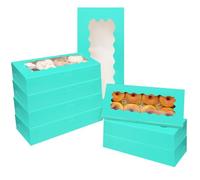 Gcardist - Set di 15 barattoli per biscotti blu menta con finestra, 30,48x13,97x6,35 cm, due utilizzi, confezioni per pasticceria, biscotti, box per la panificazione, per la confezione (12x5,5x2,5