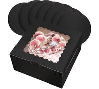 Gcardist - Set di 5 scatole per torte con finestra e 5 sottotorta rotondi da 25,4 cm, contenitori per torte (25,4 x 25,4 x 12,7 cm, nero)
