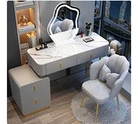 GCCSSBXF Set di tavolo da toeletta bianco con specchio e sgabello, set di tavolo da trucco per camera da letto con 2 cassetti, armadietto con serratura e 3 lampadine, mobili eleganti per salone di