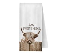GCFET Asciugamani da cucina da bagno con mucca delle Highland - Hello Sweet Cheeks Western Bathroom Kitchen Decor,Farmhouse Western Cow, asciugamani decorativi 40,6 x 61,6 cm, asciugamani divertenti
