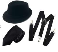GCFIYPP Ningfly - Set di accessori da uomo anni '20, cappello Fedora Manhattan per uomo, cravatta anni '20 (nero)