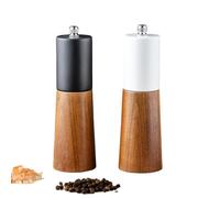 GCFTIFF Set macina sale e pepe in legno, realizzato in solido legno di acacia con anima in acciaio ceramico, regolabile per una grossolanità personalizzata (2 pezzi bianco + nero, 15,2 cm)