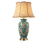 GCHBTMQ Boutiques UK 28.3”Green Ceramic Table Lamp,Colored Flower Bird Branch Decoration,Bell Shade,Traditional Nightstand Lamp for Bedroom Living Room lampada comodino