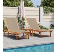 GCHDHAPB Home-Outdoor Home-Outdoor Sedute All'aperto, Lettini prendisole, 2 pezzi con tavolo Taupe legno massello Acacia e Textilene