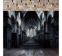 GCIREC 15x8ft Halloween Spaventoso Chiesa Sfondo Scuro Nero Horror Gotico Medievale Castello Interni Fotografia Sfondo Notte di Halloween Carnevale Tema Decorazione del partito Banner