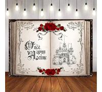 GCIREC 15x8ft Sfondo Libro Delle Fiabe C'era una Volta Castello Antico Rosa Rossa del Castello Antico Famiglia Festa Fotografia Sfondo Banner di Studio fotografico Bambini Fotografia Props