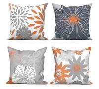 GCIREC Arancione e Grigio Fodere per Cuscini 40x40cm, Set di 4 Geometrica Dahlia Fiori Moderno Federe con Cerniera Invisibile Divano di Casa Decor per Soggiorno Camera da Letto