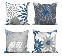 GCIREC Blu Navy e Grigio Fodere per Cuscini 50x50cm, Set di 4 Geometrica Dahlia Fiori Moderno Federe con Cerniera Invisibile Divano di Casa Decor per Soggiorno Camera da Letto