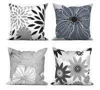 GCIREC Nero e Grigio Fodere per Cuscini 40x40cm, Set di 4 Geometrica Dahlia Fiori Moderno Federe con Cerniera Invisibile Divano di Casa Decor per Soggiorno Camera da Letto