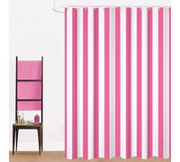 GCIREC Tenda Doccia, 180x240cm, Rosa e Bianco Minimalismo Moderno Strisce Verticali Impermeabile Tessuto Macchina Lavabile Tenda da Bagno con Ganci