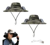 GCLCPAEN Cappello con Ventola Solare Ricaricabile, 2 Pezzi, con 4 Ventole Solari, Regolazione 54-60Cm, Doppia Alimentazione Solare + USB, 3 velocità del Ven-to, Tesa 12Cm, per Campeggio E Pesca,C