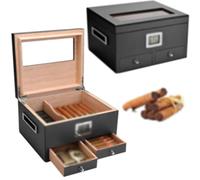 GCLCPAEN Humidor in Legno di Cedro E Fibra di Carbonio,Contiene 45 Sigari,Cassetto A Doppio Strato,con Igrometro E Umidificatore,Maniglia in Lega,Cerniera in Metallo,Regalo per La Festa del papà