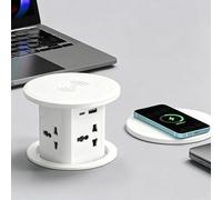 GCLCPAEN Presa a Scomparsa con Caricatore Wireless da 15W, Design Nascosto, con 4 Prese Ca, Porte USB-C + USB-A, Sollevamento Intelligente, Presa di Corrente Incassata, per Casa/Ufficio/Cucina B