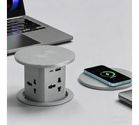 GCLCPAEN Presa a Scomparsa con Caricatore Wireless da 15W, Design Nascosto, con 4 Prese Ca, Porte USB-C + USB-A, Sollevamento Intelligente, Presa di Corrente Incassata, per Casa/Ufficio/Cucina A