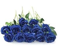 Gcljlmy 12 rose nere artificiali, 21 in singoli bouquet di rose di seta, fiori artificiali, rosa nera per sposa, bouquet di nozze, giardino, soggiorno, hotel, ufficio, decorazione (blu)