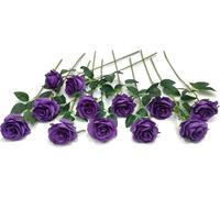 Gcljlmy 12 rose nere artificiali, 21 in singolo, fiori artificiali, rosa nera per sposa, bouquet di nozze, giardino, soggiorno, hotel, ufficio, decorazione (viola)