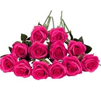 Gcljlmy 12 rose nere artificiali, 21 in singolo, fiori artificiali, rosa nera per sposa, bouquet di nozze, giardino, soggiorno, hotel, ufficio, decorazione (rosa Caldo)