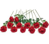 Gcljlmy 12 rose nere artificiali, 21 in singolo, fiori artificiali, rosa nera per sposa, bouquet di nozze, giardino, soggiorno, hotel, ufficio, decorazione (rosso)