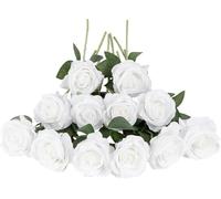 Gcljlmy 12 rose nere artificiali, 21 in singolo, fiori artificiali, rosa nera per sposa, bouquet di nozze, giardino, soggiorno, hotel, ufficio, decorazione (Pwhite-g)