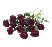 Gcljlmy 12 rose nere artificiali, 21 in singolo, fiori artificiali, rosa nera per sposa, bouquet di nozze, giardino, soggiorno, hotel, ufficio, decorazione (rosso bordeaux)